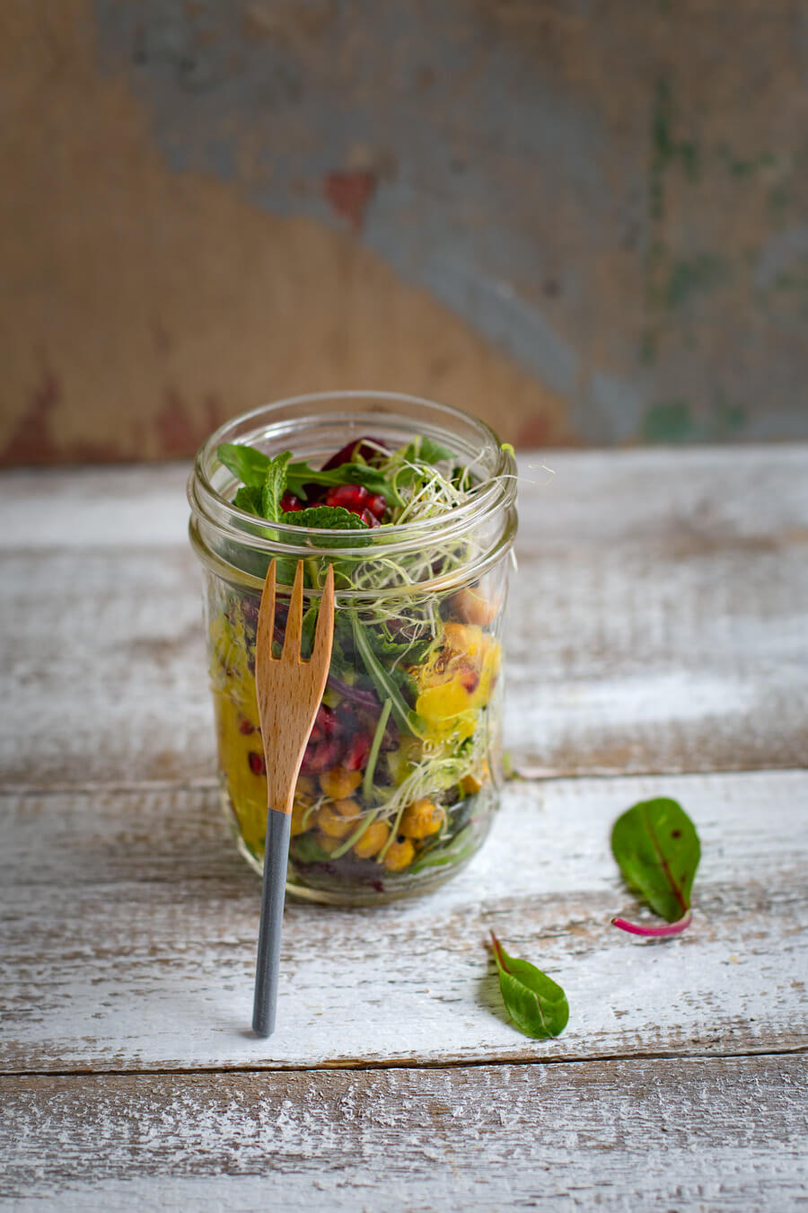 Wild herbs salad in a glas