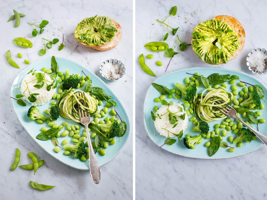 Green salad with homemade ricotta