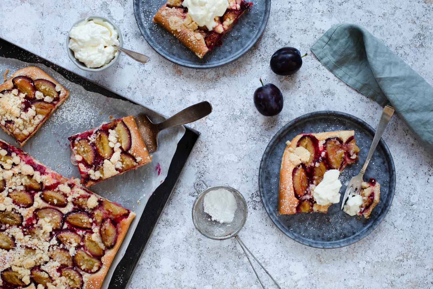 Plum cake on a tray